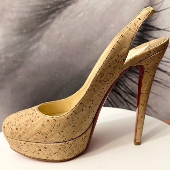 🌺 CHRISTIAN LOUBOUTIN 👠 Bianca Slingback 140mm Cork Platform Pump size 38.5 - Picture 5 of 16